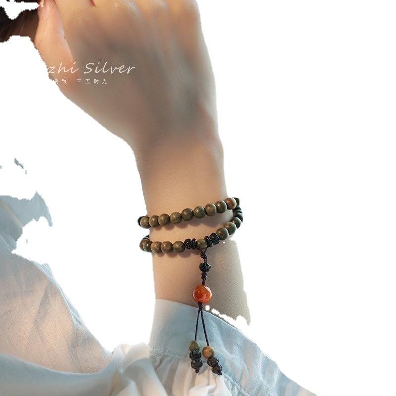 Green Sandalwood Bracelet for Women, New Popular Model, Light Luxury Sandalwood Bodhi Jewelry, Zen-Inspired Decorative Item, Passion Seed Beads