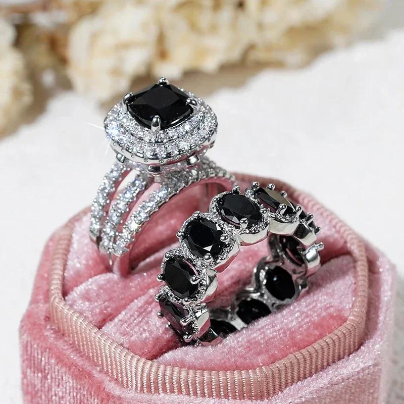 Gorgeous S Set of Rings for Women Brilliant Zirconia Finger Jewelry for Engagement Party High-quality Accessories