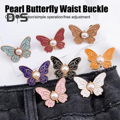 2 Pairs Pant Waist Tightener Adjustable Butterfly Button Pins Pants Clips Detachable Decorative Waist Buckles for Loose Jeans Pants Skirts