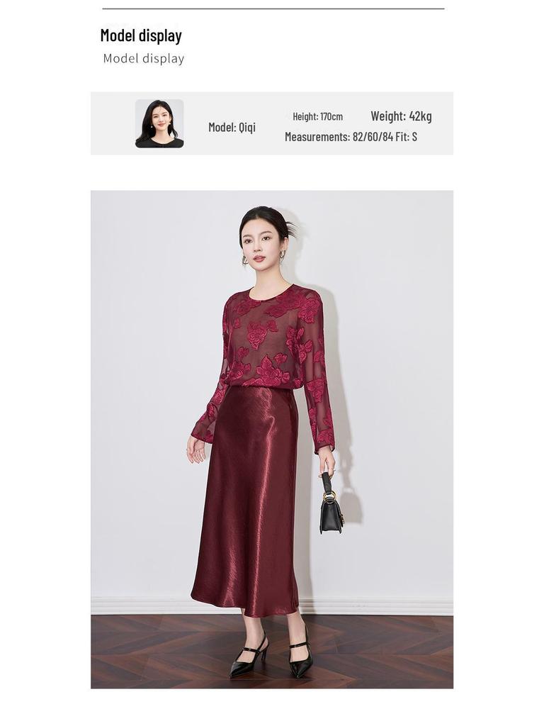 High-Grade Gilded Satin Drape Skirt - Luxury Celebrity Style for Women, Spring Collection