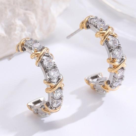 1 Pair Women Earrings C-Ring Shape Ear Buckle Design Stable Fit Cubic Zirconia Inlaid Earrings Jewelry Gift