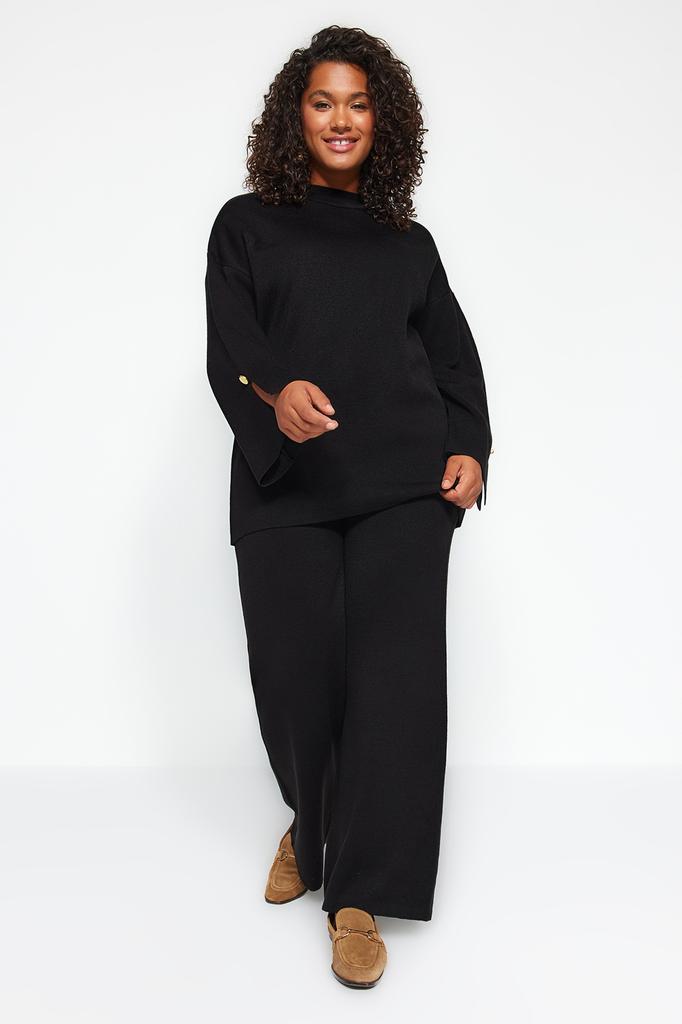 Dámský styl Plus Size Tmavě modrý úplet Plus Size Set spodního a horního dílu