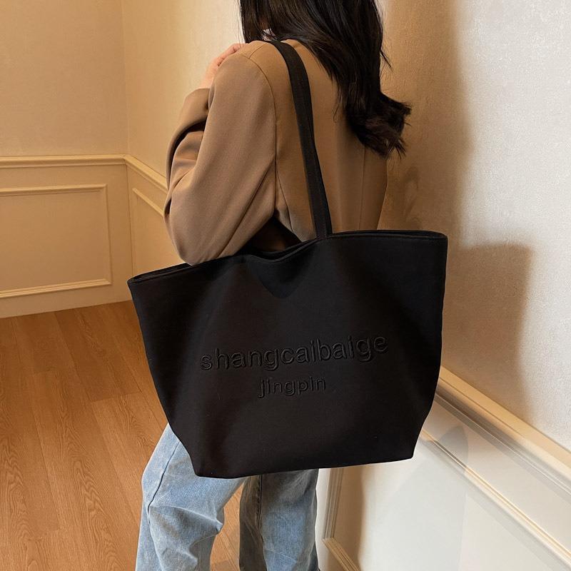 Canvas Bag Women's Large-capacity New Versatile Simple Casual Shoulder College Student Class Tote Bag