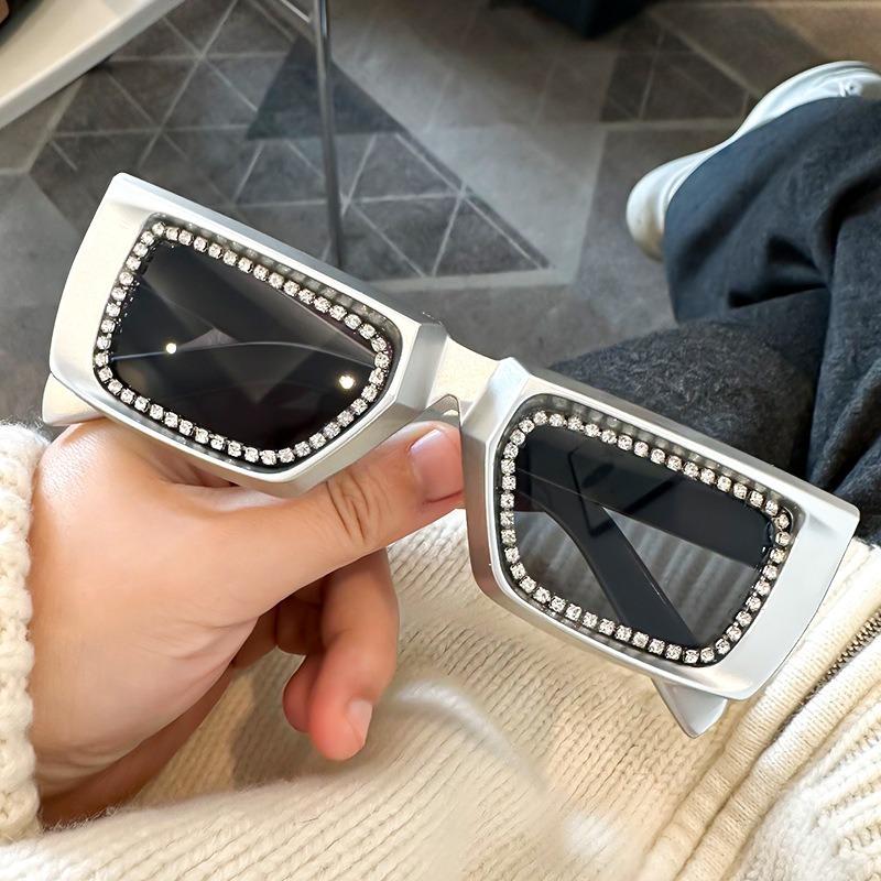 Gafas de Sol Cuadradas de Lujo con Diamantes No Polarizadas para Mujer Moda Punk Pedrería Gafas de Sol Femeninas Brillantes y Sexys