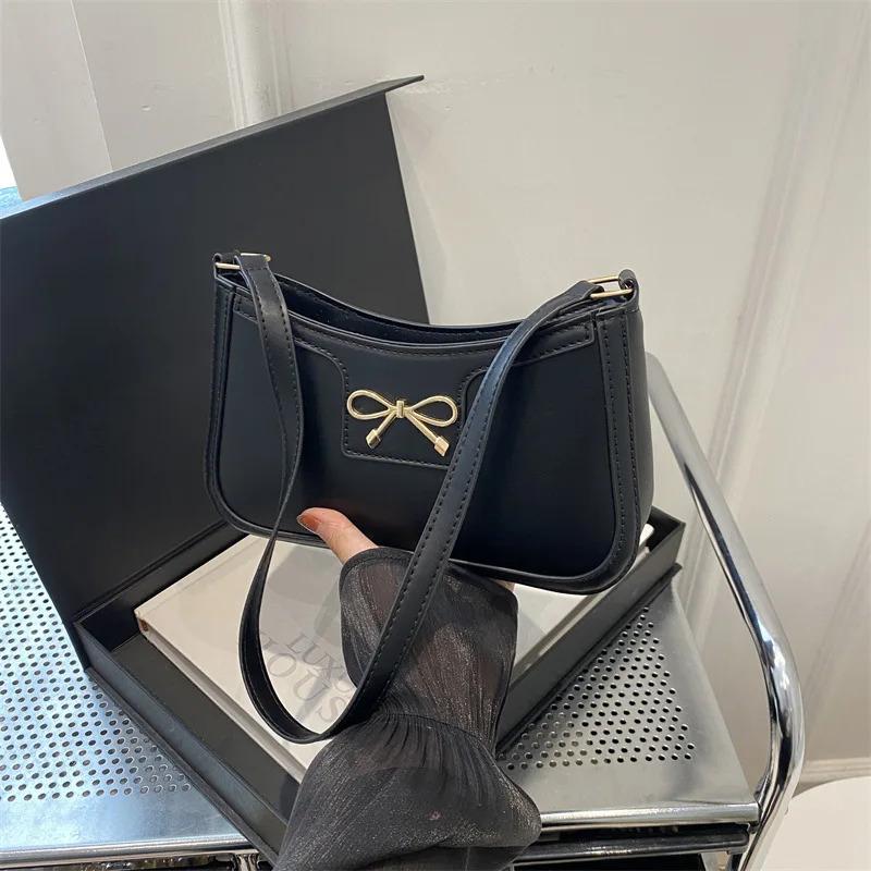 New Autumn Winter Women Shoulder Bag Korean Fashi Crossbody Bag for Commuting Under Arm Bag with Bow Decorati