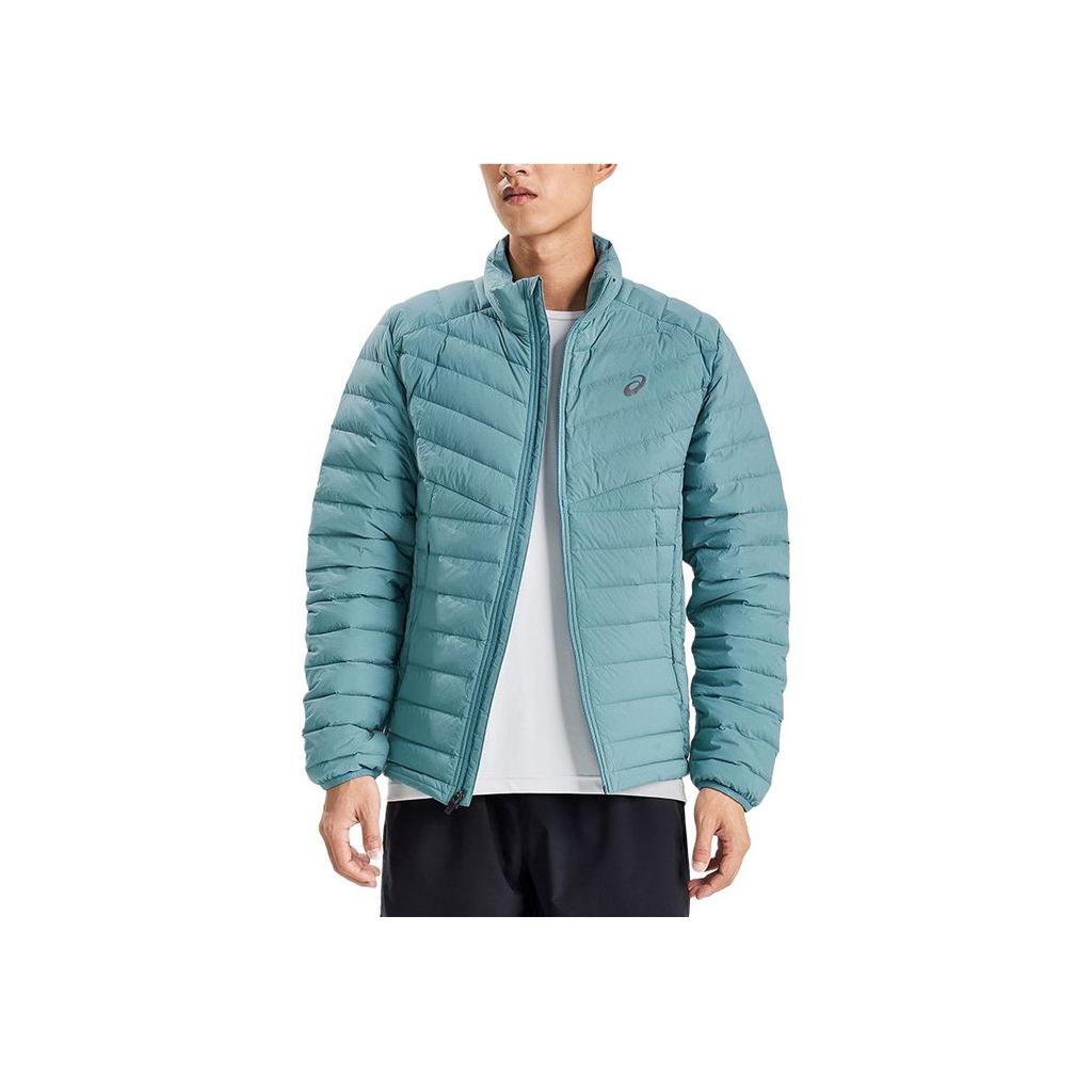 Asics Outdoor Casual Sports Solid Color Zipper Stand Collar Long Sleeve Down Jacket Men Jacket Blue-Green 2031E442-400