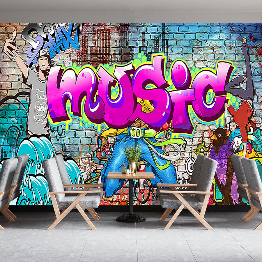 Graffiti Wallpaper Cartoon 3d Mural Street Hip Hop Graffiti Wall Paper Brick Wall Background Home Decor