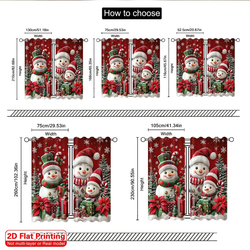 2D Flat Printing 2pcs Merry Christmas Curtains Snowman1 Machine Washable Polyester Without Electricity Birthday Party Use for