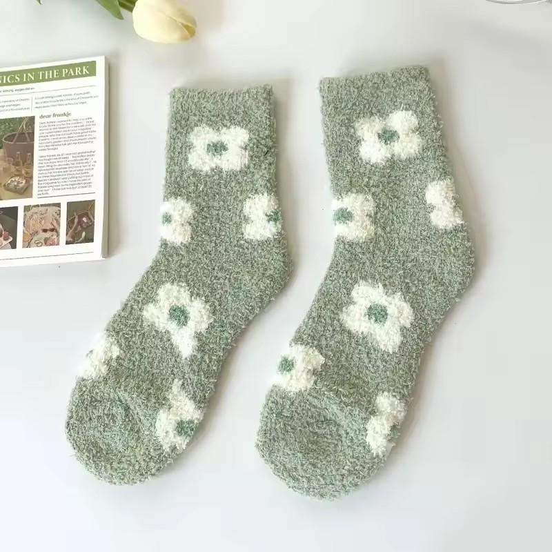 Kawaii Cute Socks Autumn Winter Thick Warm Soft Plush Women's Socks Coral Fleece Thermal Homewear Floor Sleeping Socks