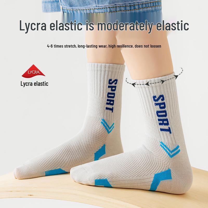 Five-Pack Mesh Letter Sports Mid-Calf Socks for Children & Teens