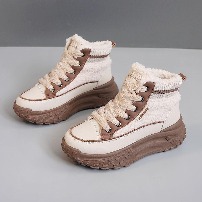 

K6720 new winter cotton shoes platform women s shoes warm high-top color matching and velvet heightening simple cotton shoes 35 хаки