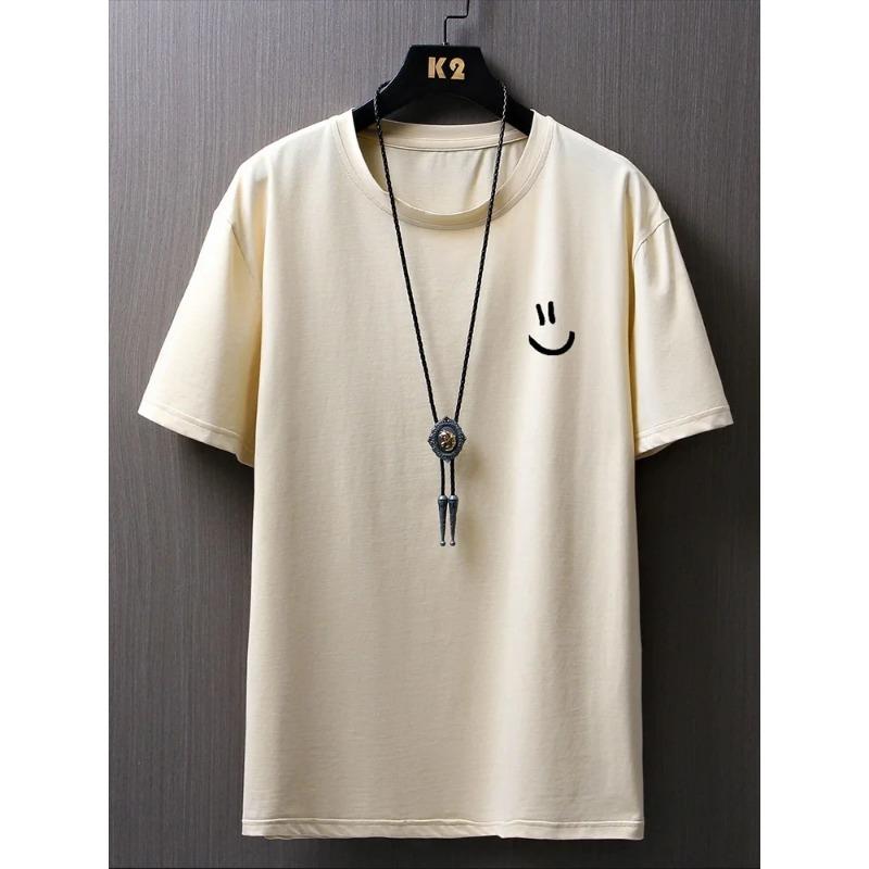 Funny Smily Face Print Tshirt Men Summer Casual Round Neck Short Sleeve Clothes Harajuku Unisex Cotton Tee Streetwear Tops