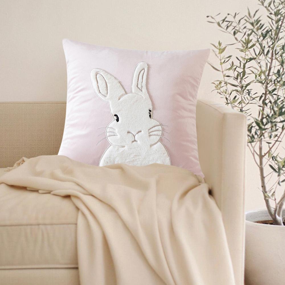 2 Stück Ostern Plüsch Hase Bestickter Kissenbezug Hasenmuster Dekorative Zierkissenbezug für Sofa Couch Heimdekor 45x45cm