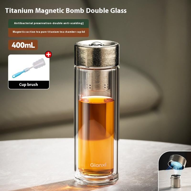 Gianxi Pure Titanium Magnetic Tea Separation Glass Cup For Men'S High-End Magnetic Bubble Tea Cup Glassware  Glass Bottle