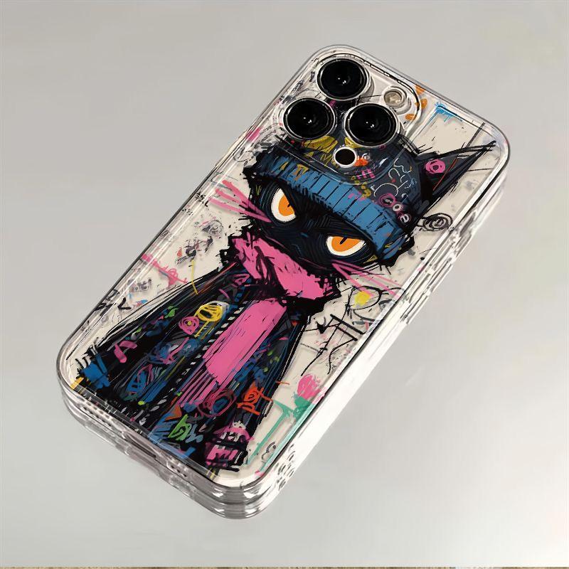 Funny Hell Messenger Black Cat Clear Phone Case For iPhone 17 16 15 11 12 14 13 Pro Max Mini X XS XR 7 8 Plus SE4 16e Cute Cover