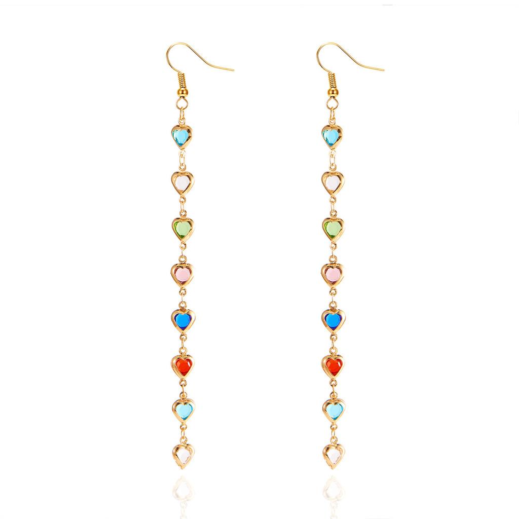 Spring Heart Themed Long Dangle Earrings With Tassels And Electroplated Finish For Girls