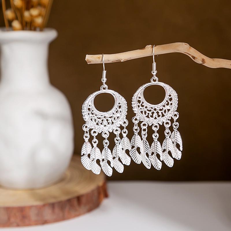 Miao Silver Tassel Dangle Earrings: Ethnic-Style Studs for Women
