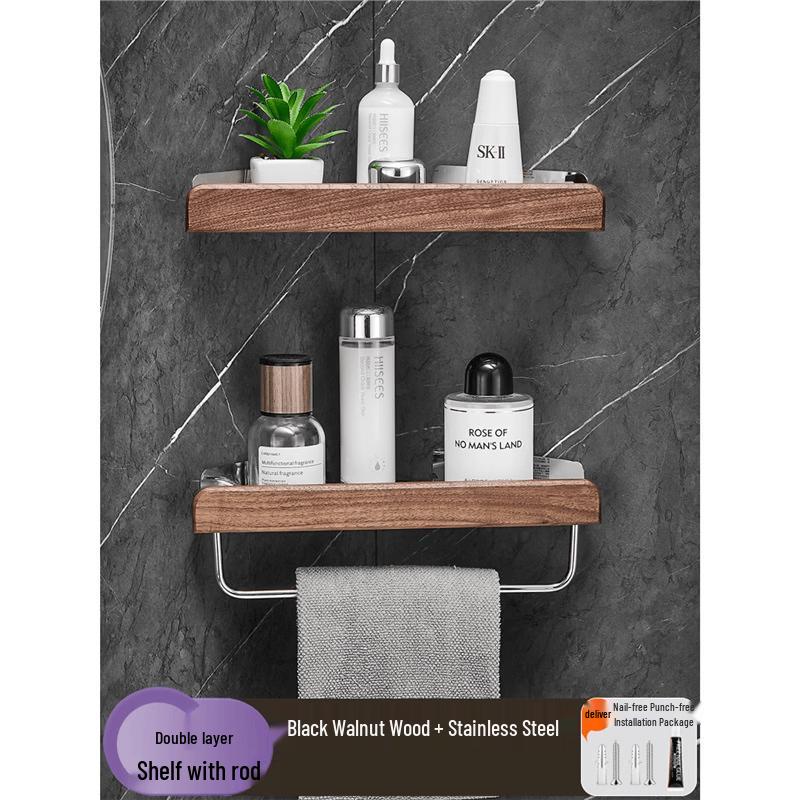 MDNG Stainless Steel Suction Cup Bathroom Shelf with Towel Bar