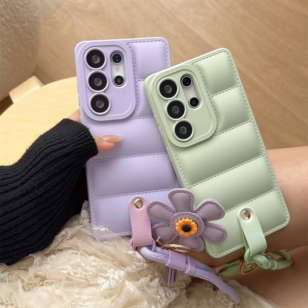 Down Jacket Sunflower Wrist Strap Phone Case for Samsung Galaxy S26 Ultra S25 S24 FE S23 S22 Plus A07 A17 A56 A36 A26 A17 Cover