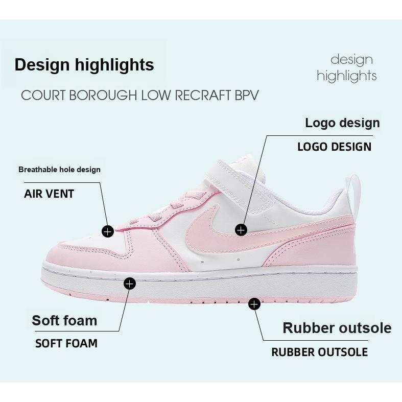 Nike Court Borough Low Recraft PS Rosa Schiuma Bianco Scarpe da Ginnastica per Bambini DV5457-105
