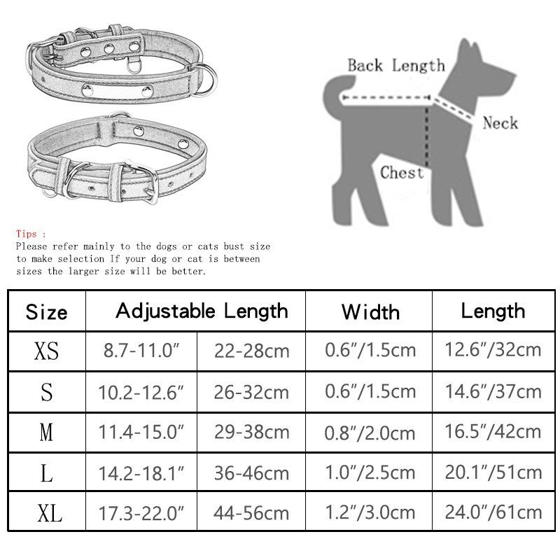Pet Collar Vintage PU Leather and Breathable Space Cotton Double D-Ring Engravable Nameplate Dog Leather Collar