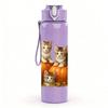 1PC Kitten Pumpkin Autumn 750ml Color Plastic Sports Water Bottle Leakproof Flip Straw Lid Suitable for Sports Office Home Use