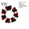 Nordic Style Wall Ornament Christmas Pom Wreath for Front Door, Red Green White Velvet Seasonal Decorative Craft Flocking Hanging Holiday Party,
