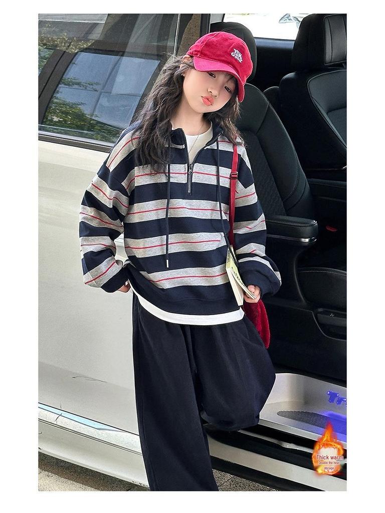 Zweiteiliges Set für Mädchen: Gestreifter Pullover & Dicke Hose - Trendige Herbst/Winter 2025 Kollektion