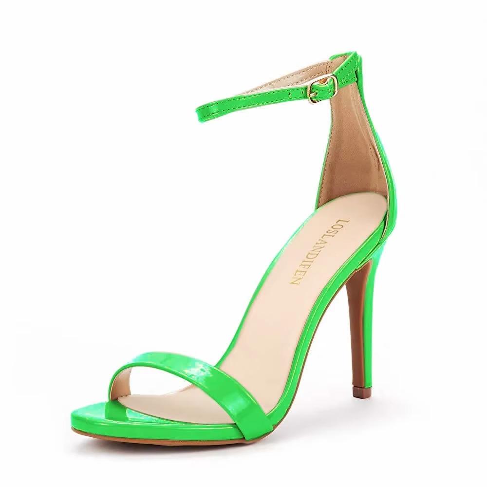 

LOSLANDIFEN женские босоножки с открытым носком и ремешком на щиколотке сексуальные тонкие туфли на высоком каблуке для вечеринки и свадьбы 40 зелёный