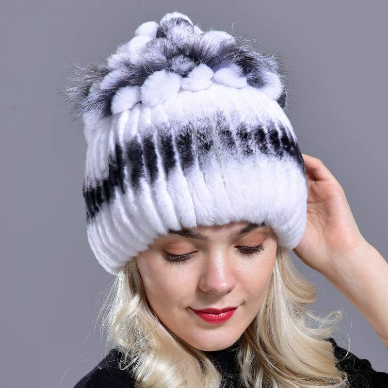 

Шапки из кроличьего меха для женщин, вязаная теплая зимняя шапка из натурального меха кролика Elastic(55-59cm)