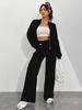 Women Casual Sporty Tracksuit Set Short Sleeve Zip Up Jacket High Waist Wide Leg Pants Loungewear
