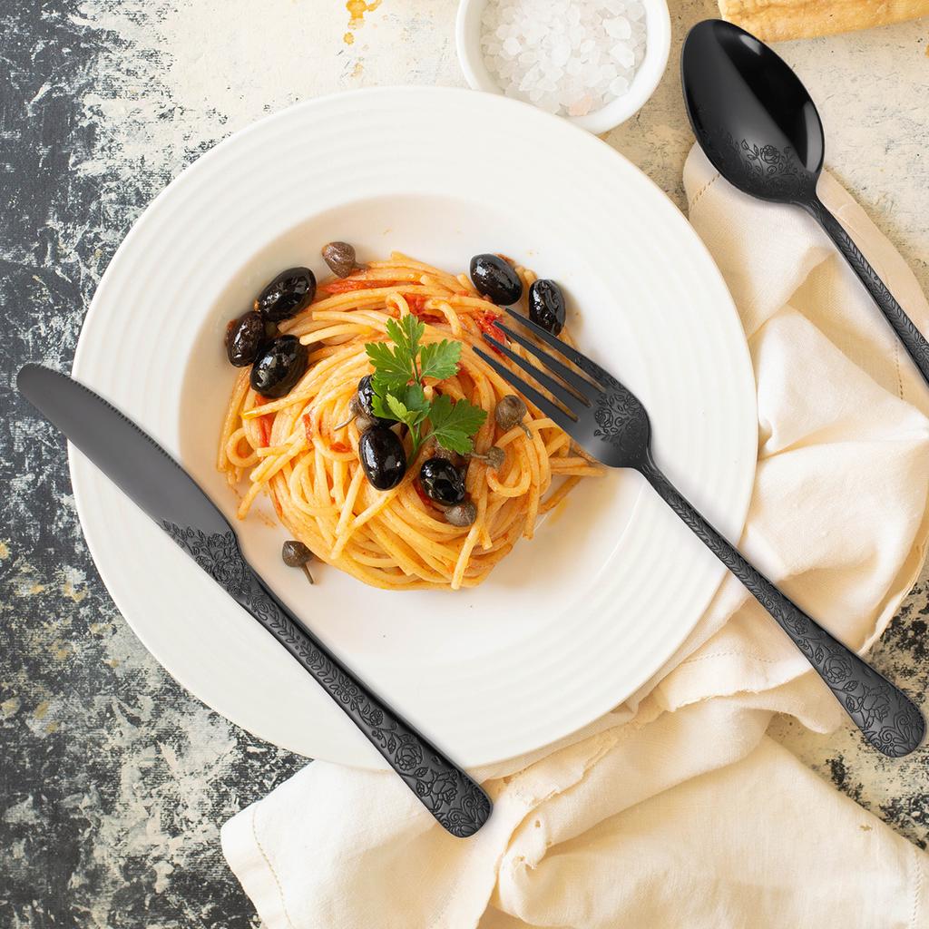 Chinese Patterned Stainless Steel Tableware Set for Household Knives  Forks  Spoons  Black 20/40 Piece Set