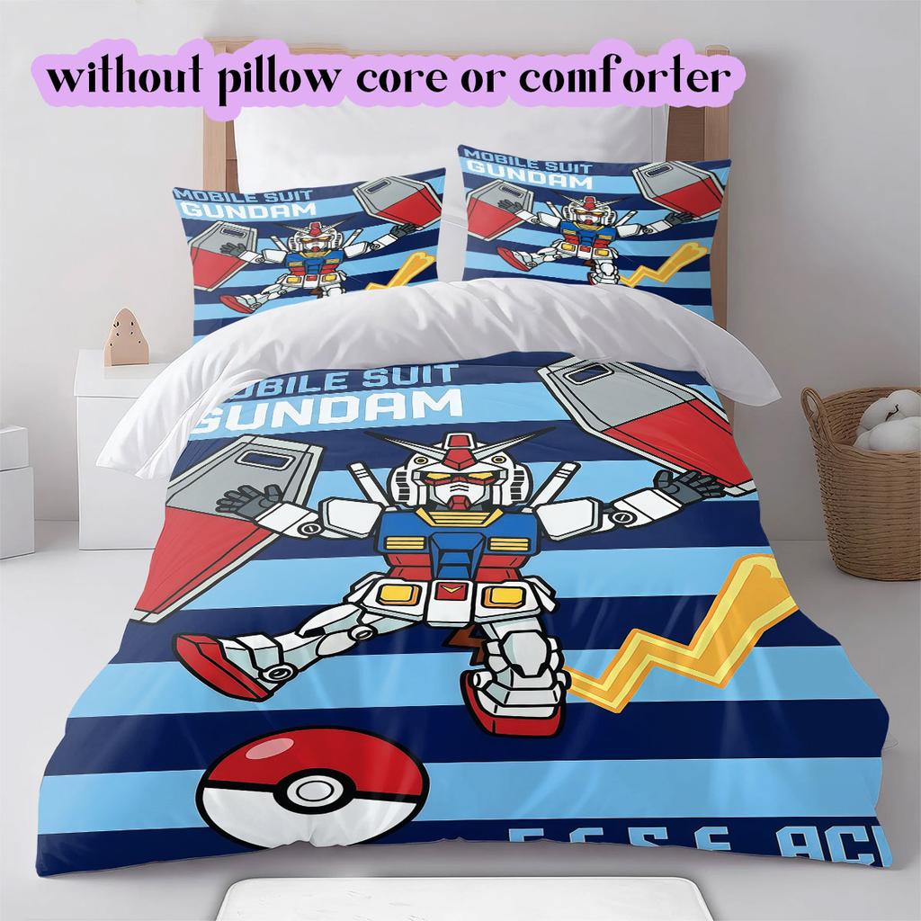 Gundam Anime Style Printed Duvet Cover Set 3PCS Cartoon Bedding Quilt Cover Pillowcases Bedroom Decoration Gift_LIAN