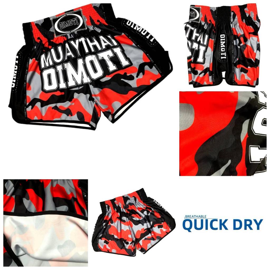 Orange Camouflage Muay Thai Kickboxing Boxing MMA UFC Casual Shorts Gym Sport Unisex Men Women Workout Quick Dry Print Elastic High Waist Training