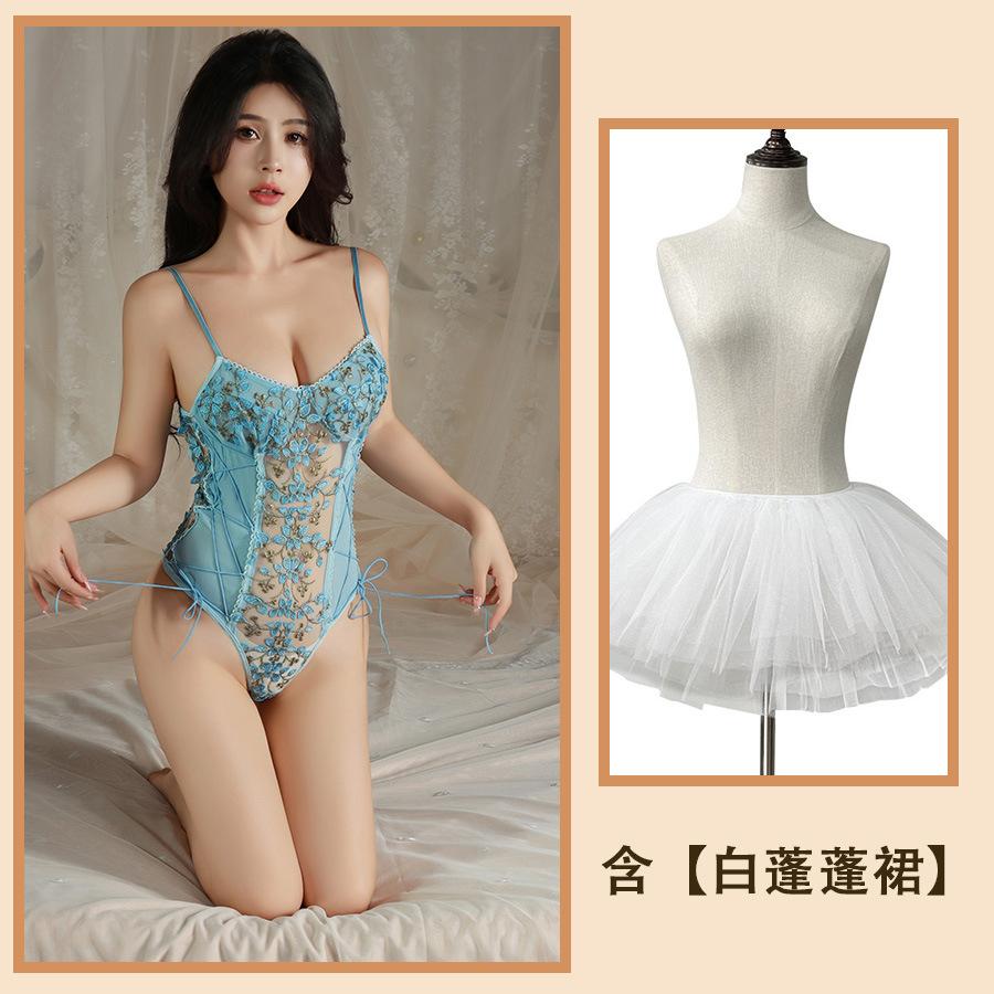 Sex Underwear Lace Embroidery Hollow Pajamas Sexy Suspender One-piece Waist Transparent Temptation Mesh Set