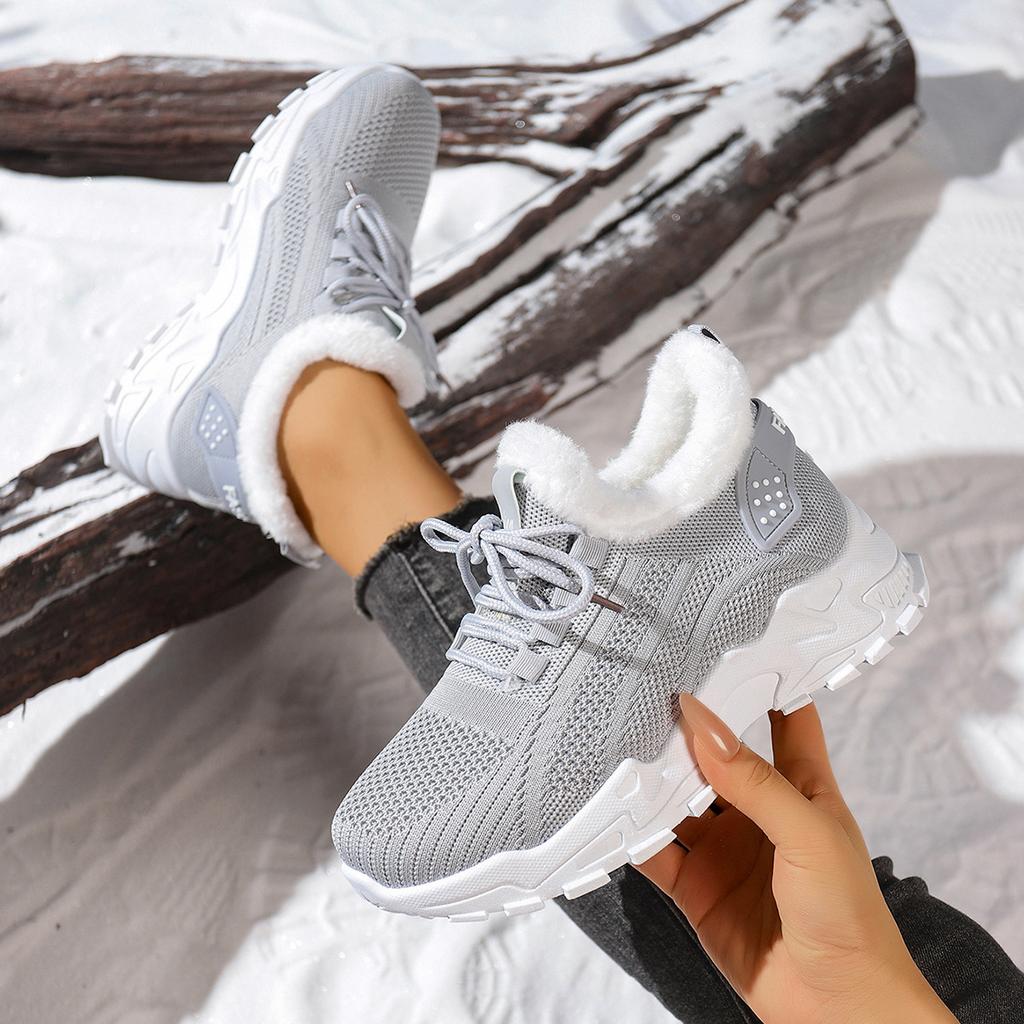 Sneakers/Stivali da Corsa Invernali Caldi da Donna Antiscivolo con Fodera in Peluche - Scarpe Slip-On Basse con Suola Ammortizzata in PVC - Tomaia in Tessuto Lavabile a Mano