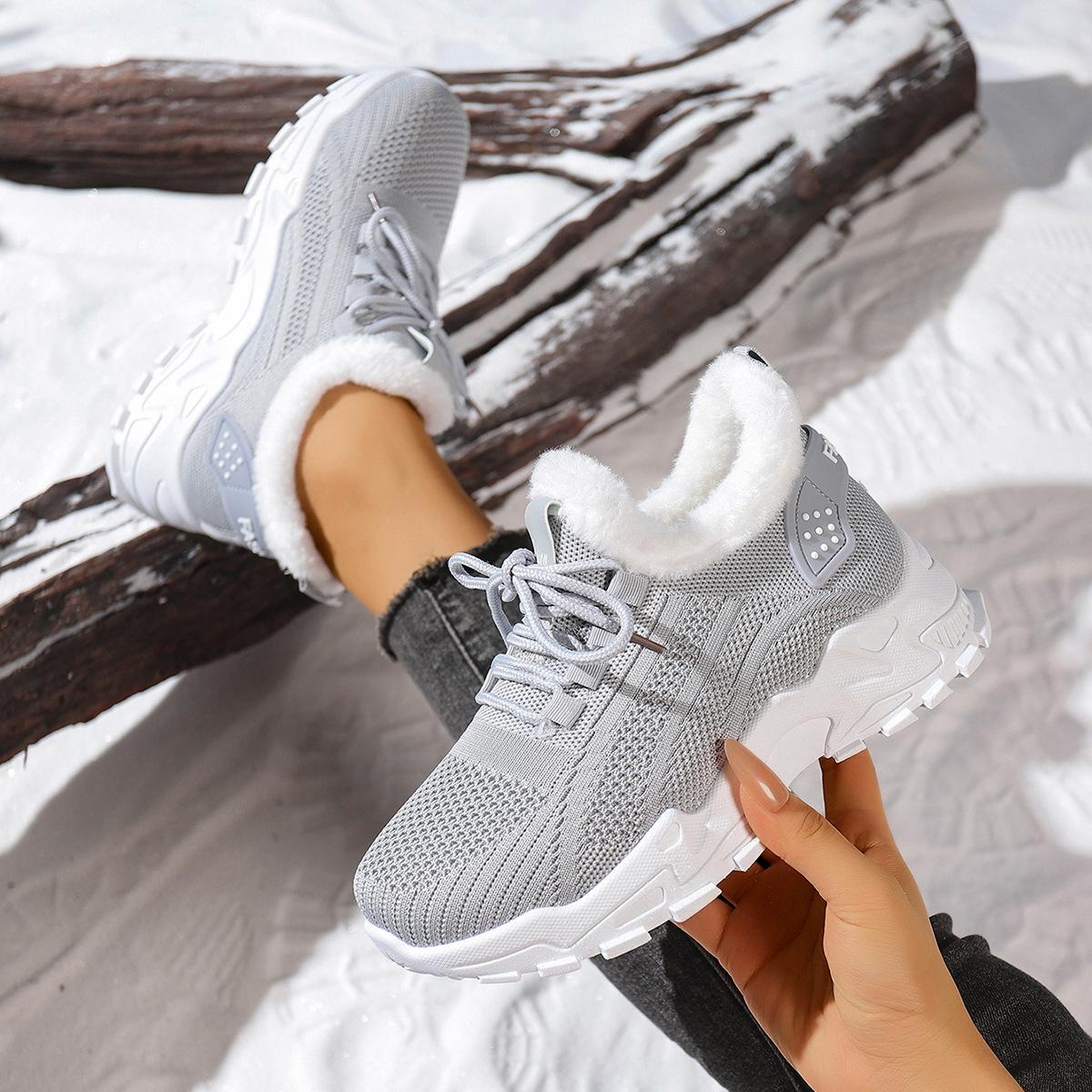 

Женские зимние теплые кроссовки Легкие противоскользящие плюшевые туфли для ходьбы с подкладкой из искусственного меха для женщин Повседневные удобные уличные кроссовки для бега и тренировок 43