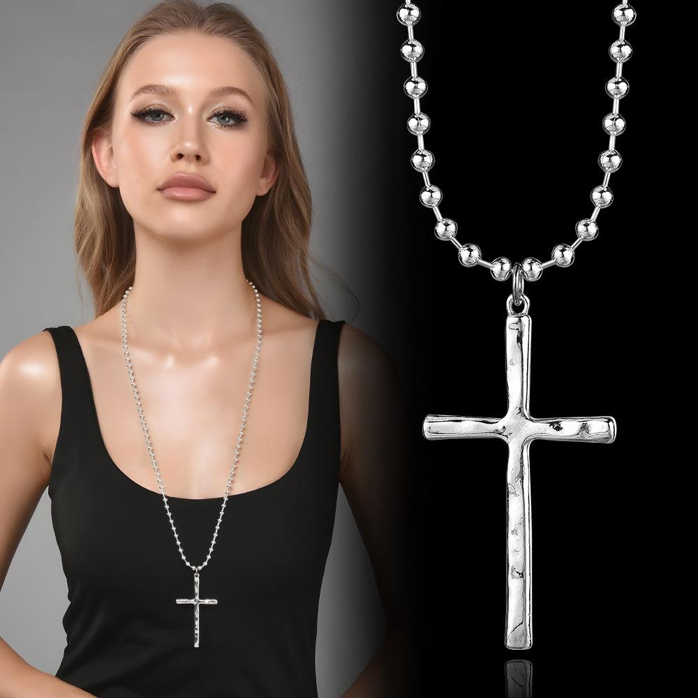 Beaded Chain Cross Pendant Necklace