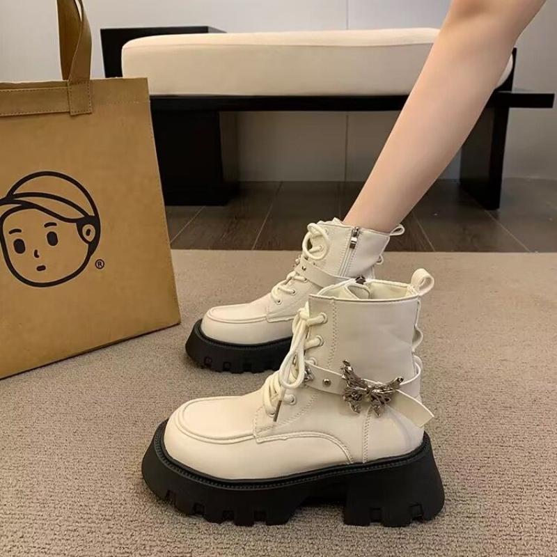 Fashion Lace-up Ankle Boots for Women Punk Style Leather Autumn Winter Combat Booties Sale New Rock Goth Hot Y2k Pu In Woman Short Shoes