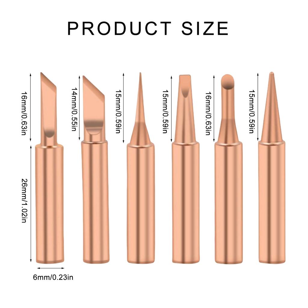 5/6/7pcs Copper Soldering Iron Tips Set Thermal Soldering Tips Upgrades for Lead Frees Welding & BGA Soldering Tool