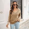 New Striped Lapel Women's Loose Autumn and Winter Long Sleeved Knit Sweater