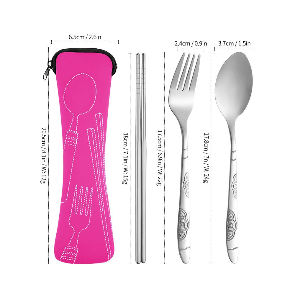 3ks/sada Jídelní nádobí Přenosný Potištěný nerez Lžíce Vidlička Steak Nůž Sada Cestovní příborový stolek