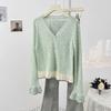 V Neck Flare Long Sleeve Knit Top Summer Versatile Loose Sun Protection Cover Up Blouse Women