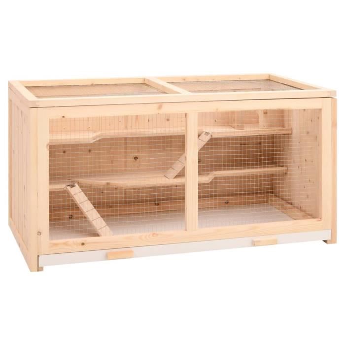 Cage à hamster - Bois massif de sapin - 89,5x45x45 cm - Intérieur - Montage facile - Marron