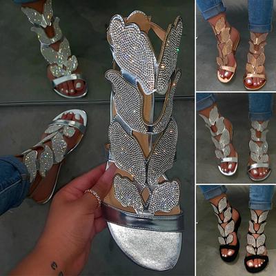 Women's Ladies Fashion Casual Crystal Open Toe Rhinestone Sandals Low Heel Shoes
