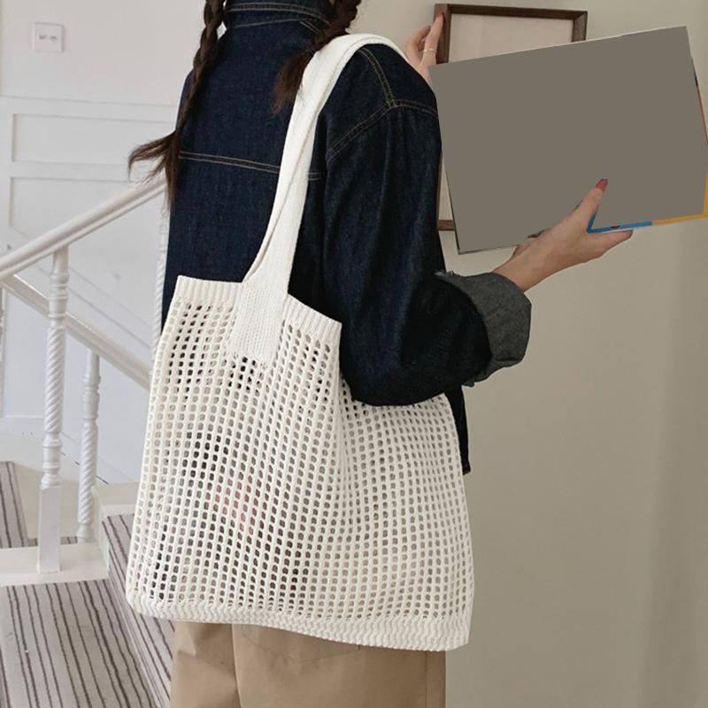 Women Shoulder Bags Large Capacity Crochet Tote Bag Fashion New Knitting Handbags Female Hollow Woven Shopping Bag
