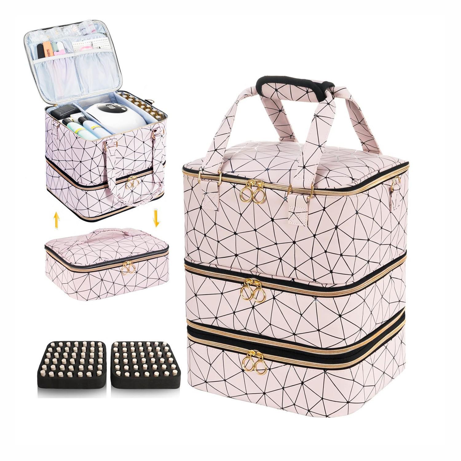 

High-Grade Detachable Nail Polish Storage Bag - Holds 84 Bottles and Nail Lamps розовый