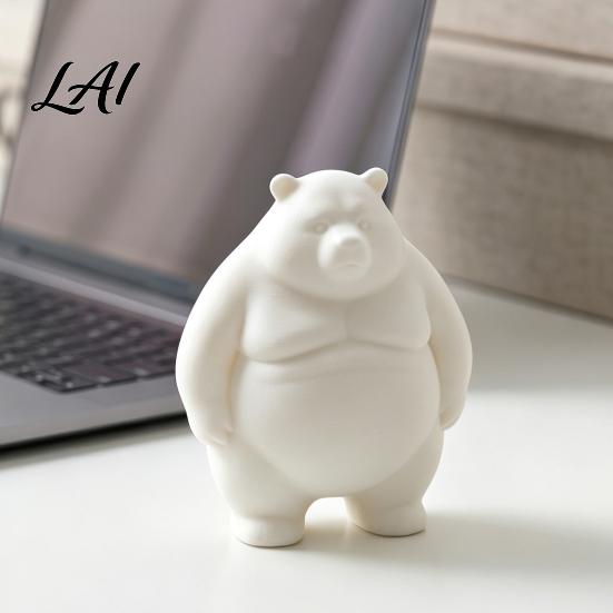 Minimalist Animal Figure for Bookshelf Chubby Bear Figurine 3D Printed DIY Paintable Fat Handmade Art Gift Friends Statue Cute Desktop Ornament,