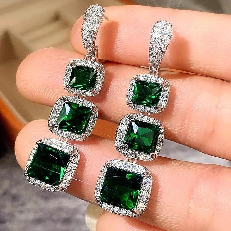 2026 New Style Fashion Green Crystal Pendant Earrings for Women's Engagement Party Accessories with Noble Unique Zircon