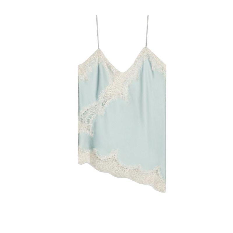 Summer New Women clothes Casual Style V-neck Asymmetric Hem Lace Decorative Underwear Style Top 5919105